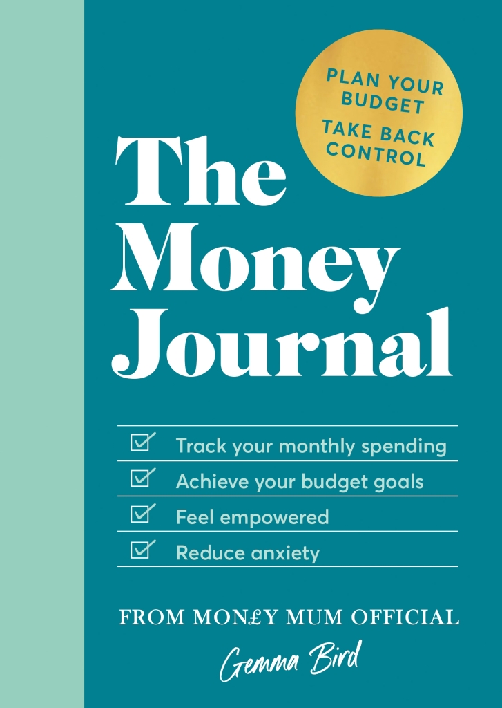 Tealy blue cover with pale blue strip down the left side.
Gold circle with Plan your budget, take back control in it.
White fonted title
Checklist of
Track your monthly savings
Achieve your budget goals
Feel empowered
Reduce anxiety

